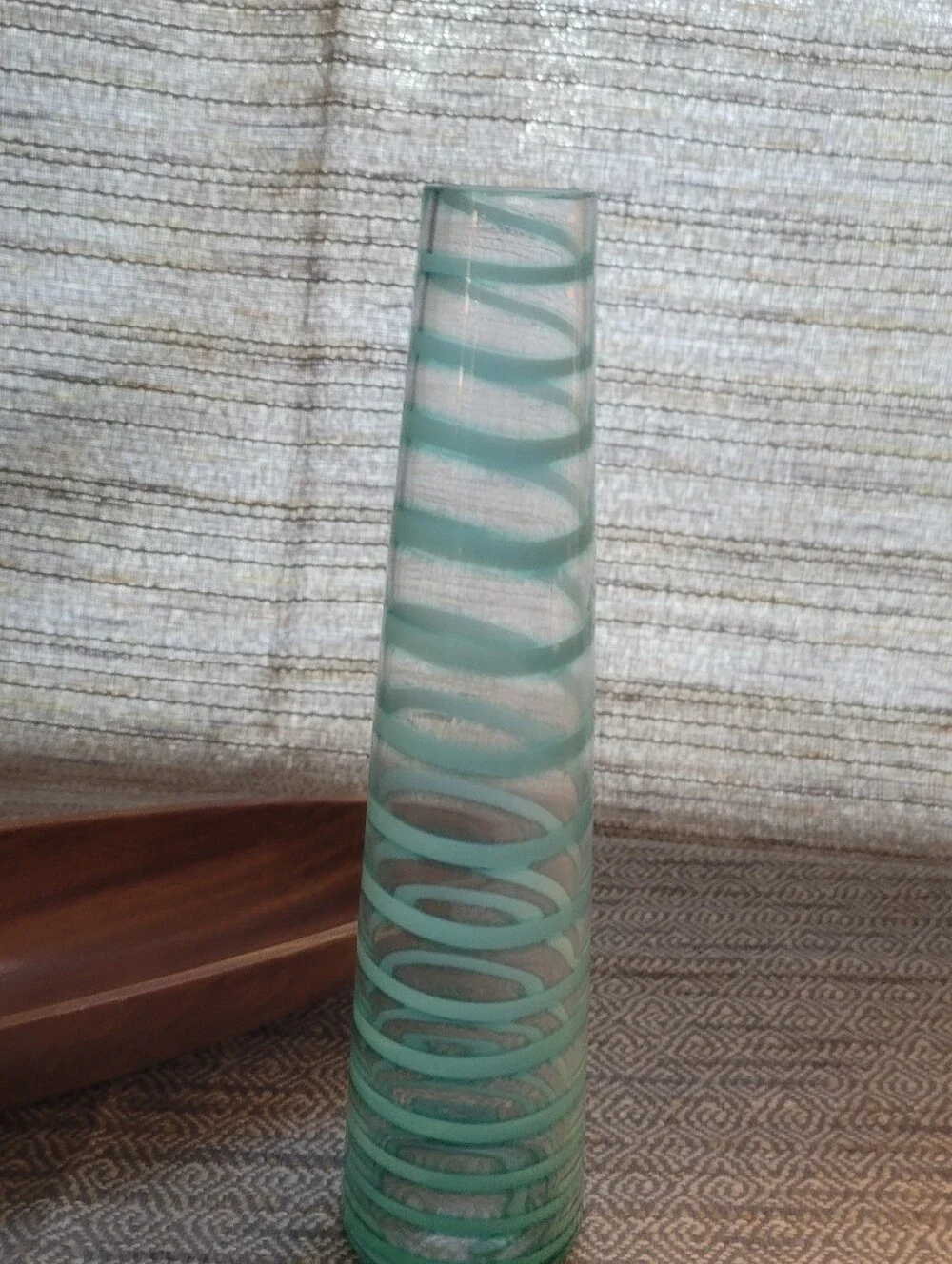Mid-Century Modern Pair Bud Vases Art Glass  Turquoise Blue Spiral 12'' & 10'' H